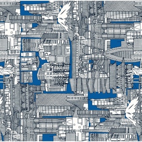 Tokyo toile cobalt blue tea towel