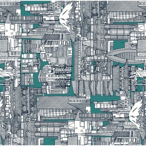 Tokyo toile teal tea towel