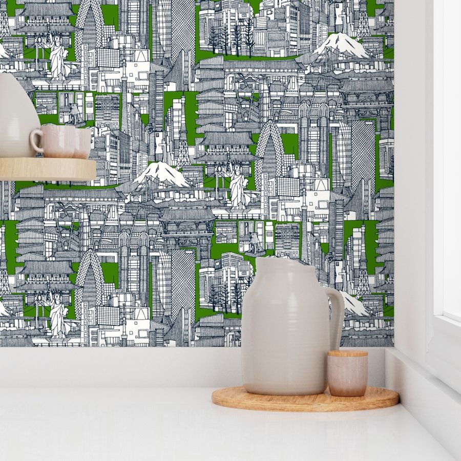 Tokyo toile parsley green