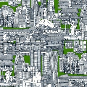 Tokyo toile parsley green small