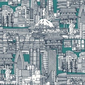 Tokyo toile teal small