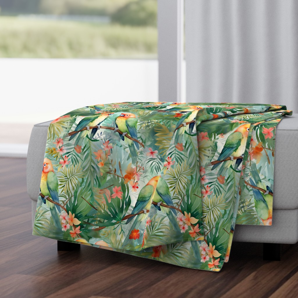 Lovebirds tropical floral print