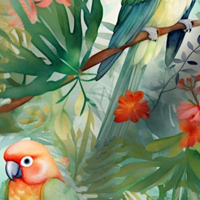 Lovebirds tropical floral print