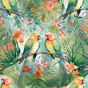 Lovebirds tropical floral print