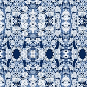 Blue and White Floral Medallion Chintz LG
