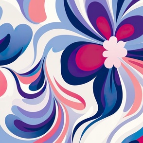 Jumbo 70s Inspired Floral Fusion: Pink & Blue Blooms