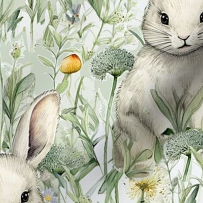 Bunnies and yellow wildflowers