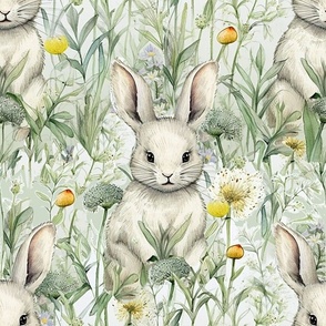 Bunnies and yellow wildflowers