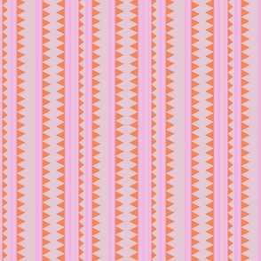 LARGE: Orange Stripes of Sideways Triangles & Pink Unbroken Lines