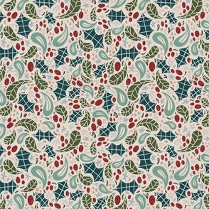 Christmas Holly Berry Floral Flourish - Colorful Neutral Ivory - Traditional Holiday Fabric by Heavens to Betsy