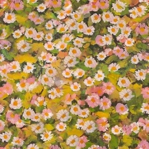 Large // Hand Painted Cute Ditsy Daisies in yellow and pink fabric + wallpaper