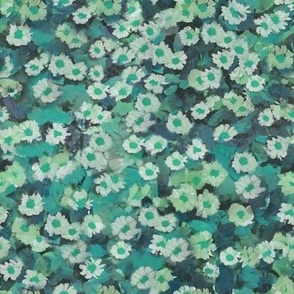 Large // Hand Painted Cute Ditsy Daisies in teal blue fabric + wallpaper