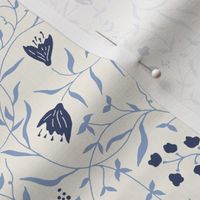 Climbing Vines of Flowers blue and ivory washed