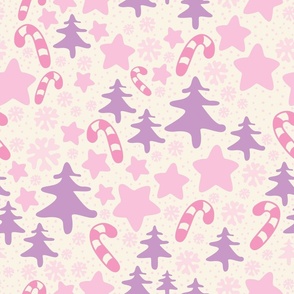 pastel purple pink cream boho christmas candy cane star winter wonderland 