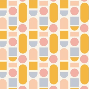 Simple geometric capsules -mustard yellow, pastel pink, powder blue, beige and white // Medium scale
