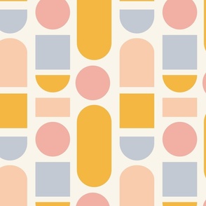 Simple geometric capsules -mustard yellow, pastel pink, powder blue, beige and white // Big scale
