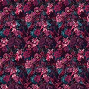 Fancy Jungle Opulence With Tigers Pink Burgundy And Teal Extra Small