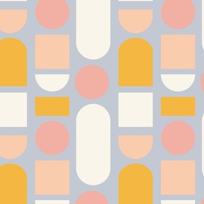 Simple geometric capsules -mustard yellow, pastel pink, beige and  powder blue// Big scale
