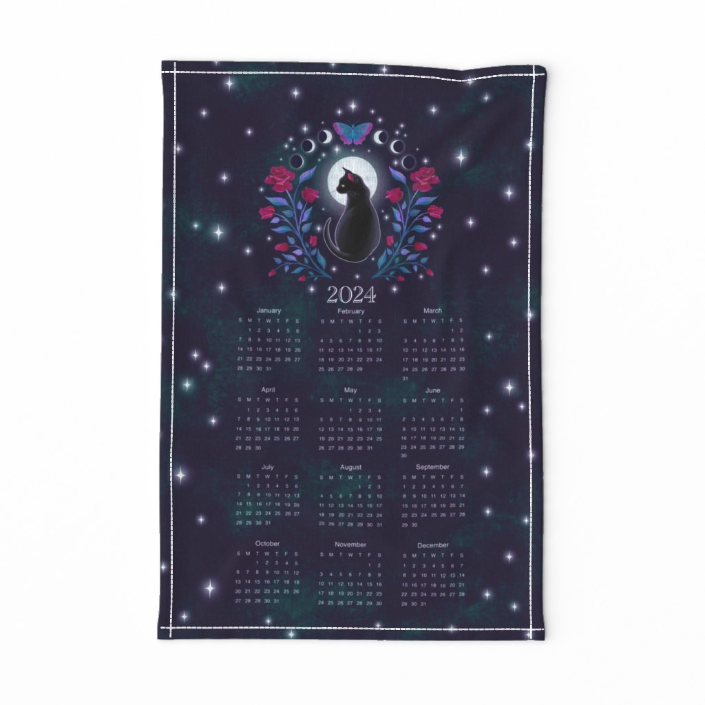 Whimsigothic Black Cat 2024 Tea Towel Calendar