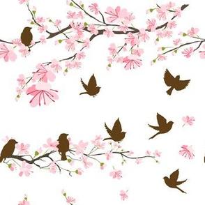 Cherry Blossoms & Sparrows