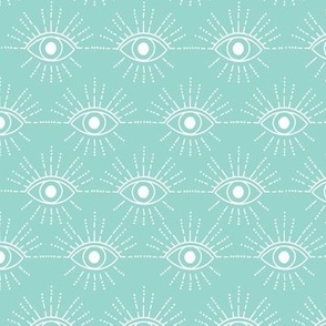 Evil eyes - line drawing | boho | witch craft - teal blue and white motifs  