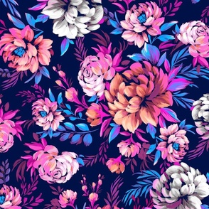 Maximalist Blooms! Bright and Colourful Florals on Navy