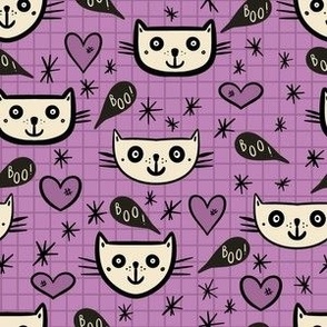 Happy-Halloween-cats-with-boo-speech-bubbles-and-hearts-on-vintage-bluish-purple-S-small