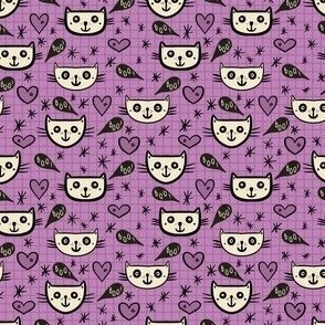 Happy-Halloween-cats-with-boo-speech-bubbles-and-hearts-on-vintage-bluish-purple-XS-tiny