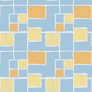 Yellow Abstract Squares on Blue Background