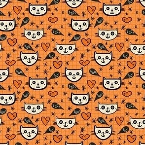 Happy-Halloween-cats-with-boo-speech-bubbles-and-hearts-on-vintage-orange-XS-tiny