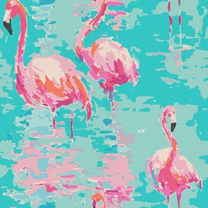Flamingo Pattern Tropical Aqua Pink 