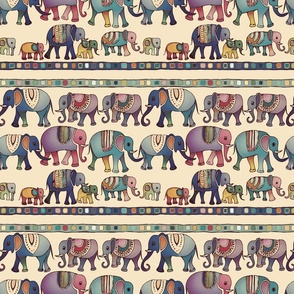 Marching Elephants In A Blue And Purple Tone (Small)