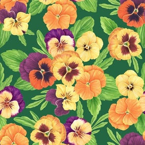 Pansies on emerald green