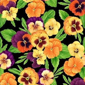 Pansies on black