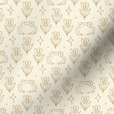 Frogs and Tulips Line Art- Neutral - Hand Drawn whimsical Animals