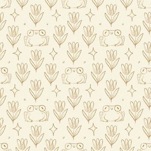 Frogs and Tulips Line Art- Neutral - Hand Drawn whimsical Animals