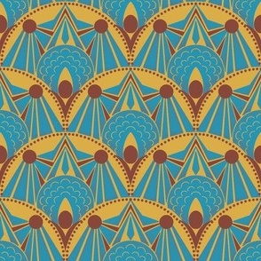  Art Deco Egyptian Luxe Ochre Teal and Brown