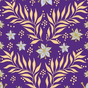 September flowers in purple gold and light blue 