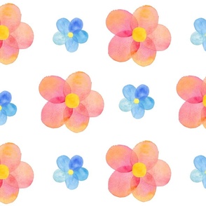 Pink and Blue Simple Watercolour Floral Flowers jumbo 24 inch