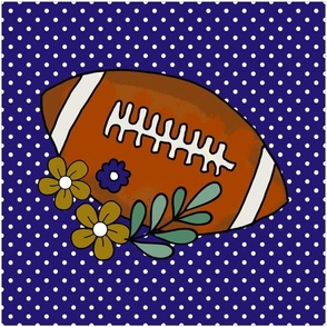 18x18 Panel Team Spirit Footballs and Flowers in Baltimore Ravens Colors Purple Metallic Gold Black White for DIY Throw Pillow Cushion Cover Tote Bag