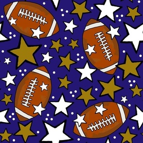 Large Scale Team Spirit Footballs and Stars in Baltimore Ravens Colors Purple Metallic Gold Black and White