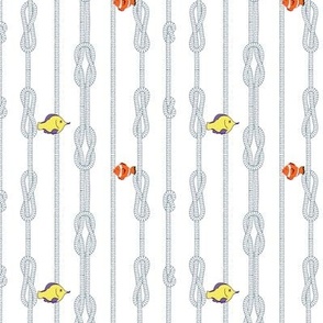 Rope and sailor's knots print with little fish. Sea fabric. Small 4 inches