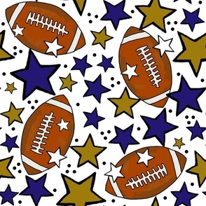 Large Scale Team Spirit Footballs and Stars in Baltimore Ravens Colors Purple Metallic Gold Black and White