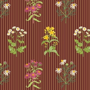 Millefleurs on red stripes