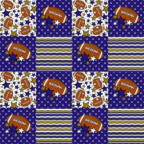 Bigger Patchwork 6" Squares Team Spirit Football Patchwork in Baltimore Ravens Colors Purple Metallic Gold Black White for Cheater Quilt or Blanket