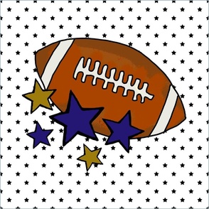 18x18 Panel Team Spirit Football and Stars in Baltimore Ravens Colors Purple Metallic Gold Black White for DIY Throw Pillow Cushion Cover or Tote Bag