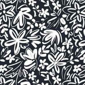 Sketchy Florals  Black and White - Small Version