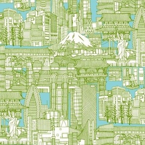 Tokyo toile aqua olive small