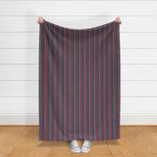 Small scale / Multicolored retro rainbow vertical stripes on navy / grunge distressed textured blender lines on dark blue background/ bright scarlet pink yellow cabana Christmas red and green