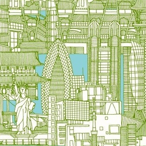 Tokyo toile aqua olive